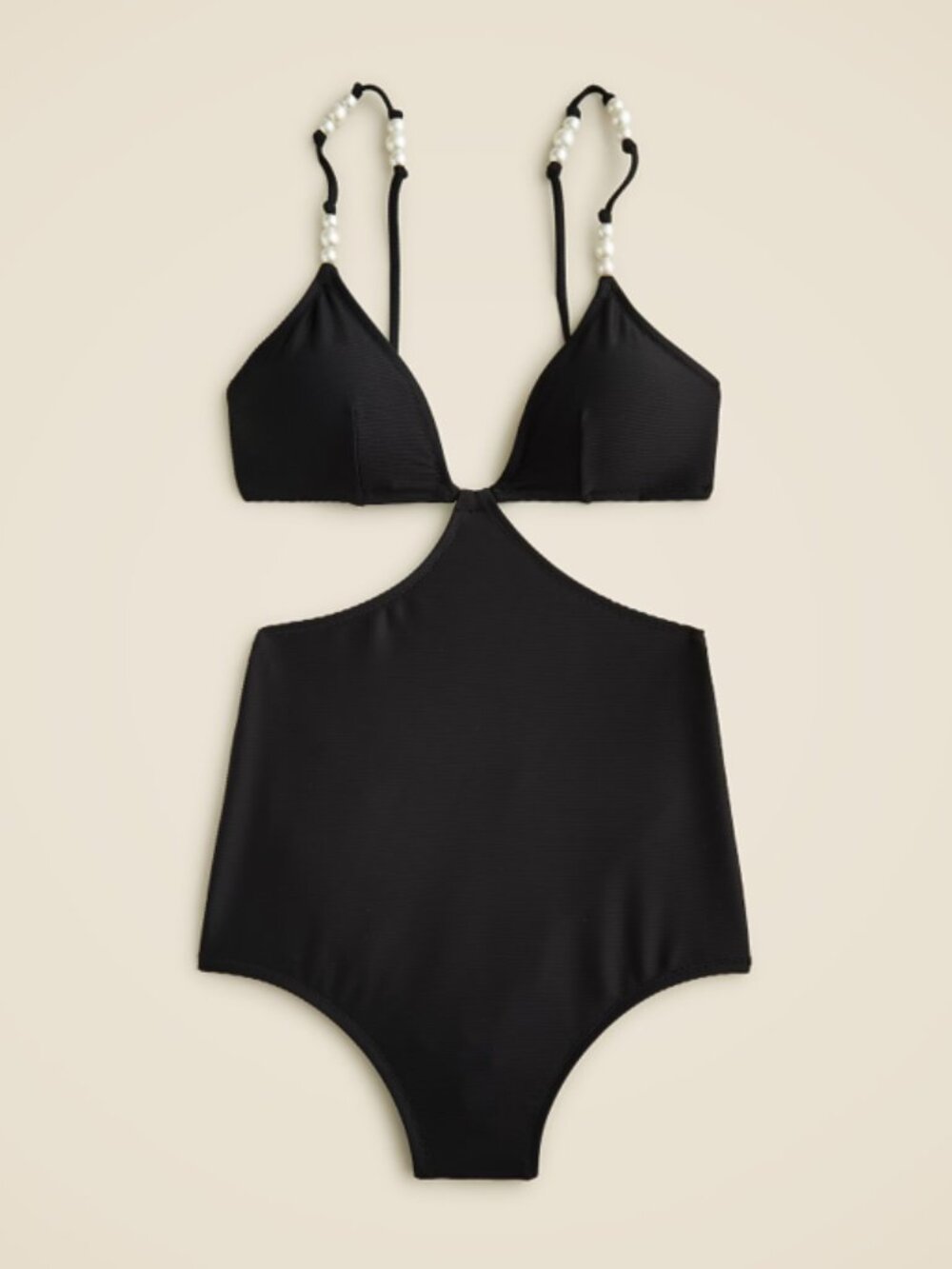 JCrew black Ribbed cutout one-piece swimsuit with pearls NWT size 6